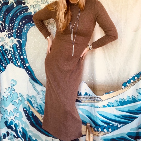Vintage Dresses & Skirts - Retro mousy brown maxi sweater dress. 6/M